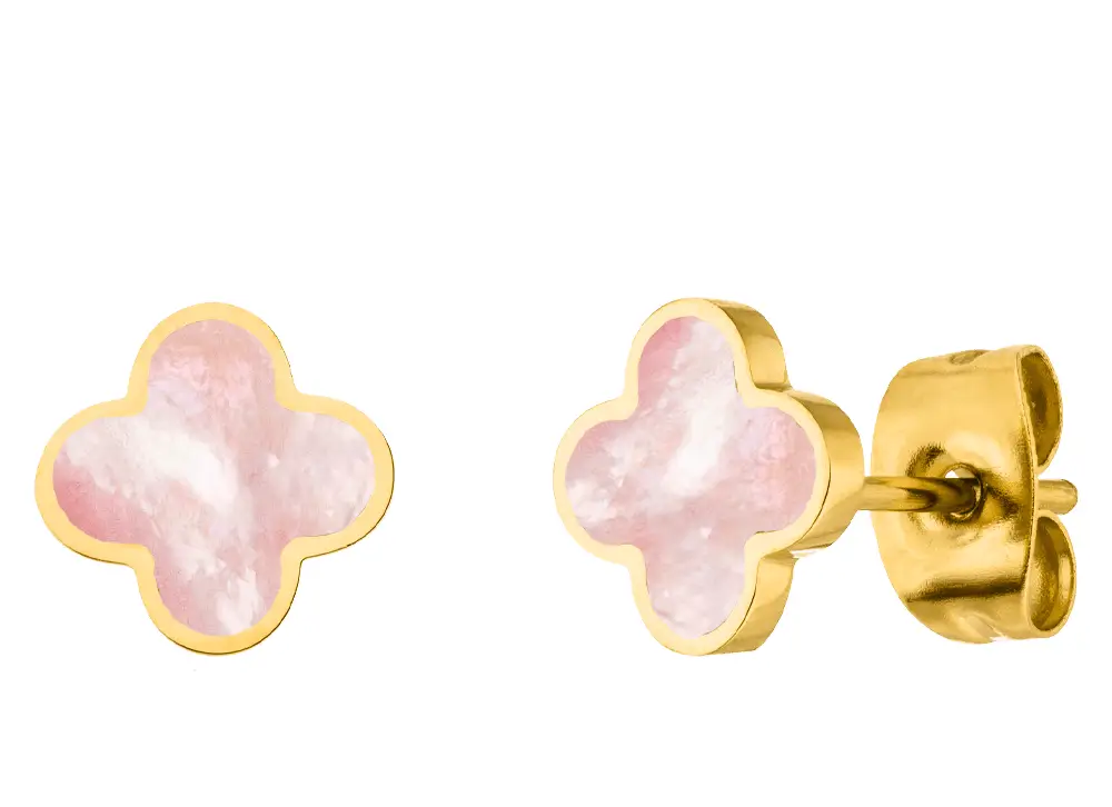 guld kløver ørestikker | 18K forgyldt / rosa kvarts