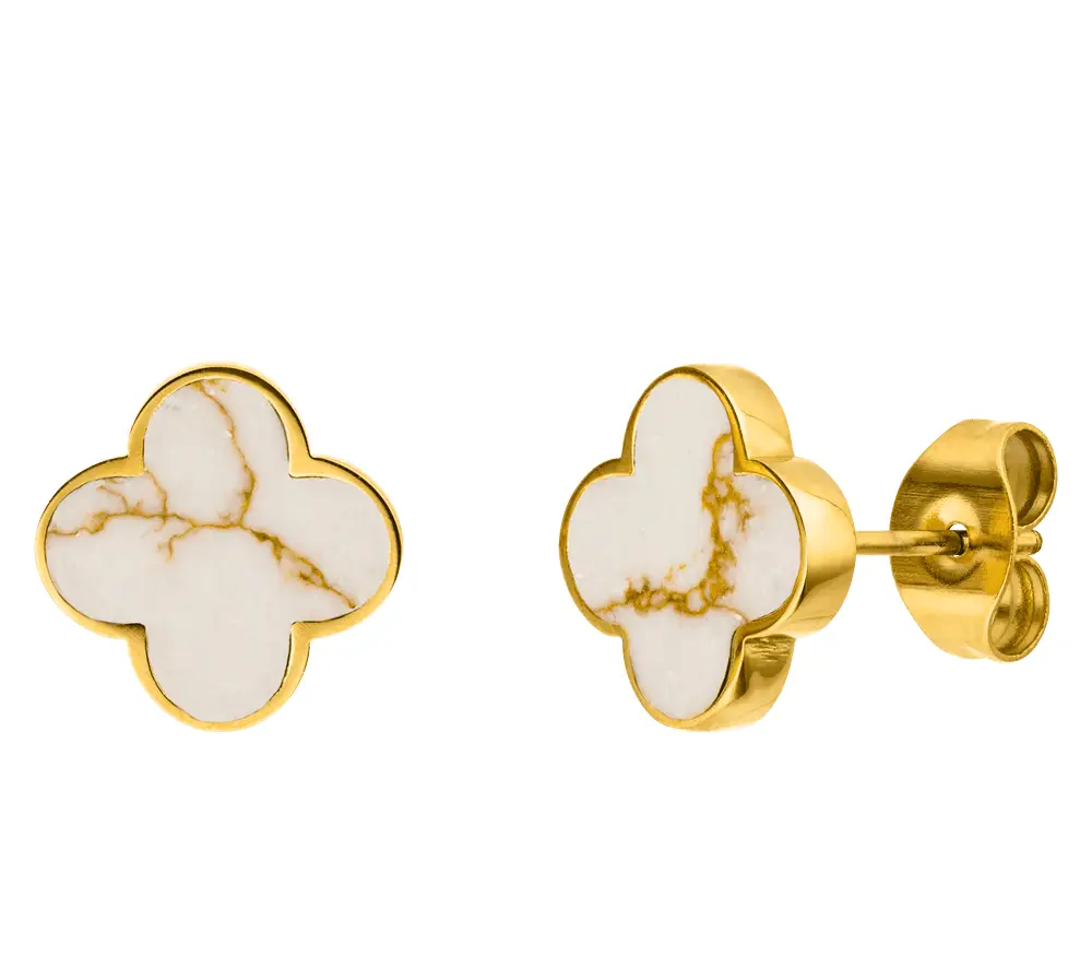 guld kløver ørestikker | 18K forgyldt / rosa kvarts